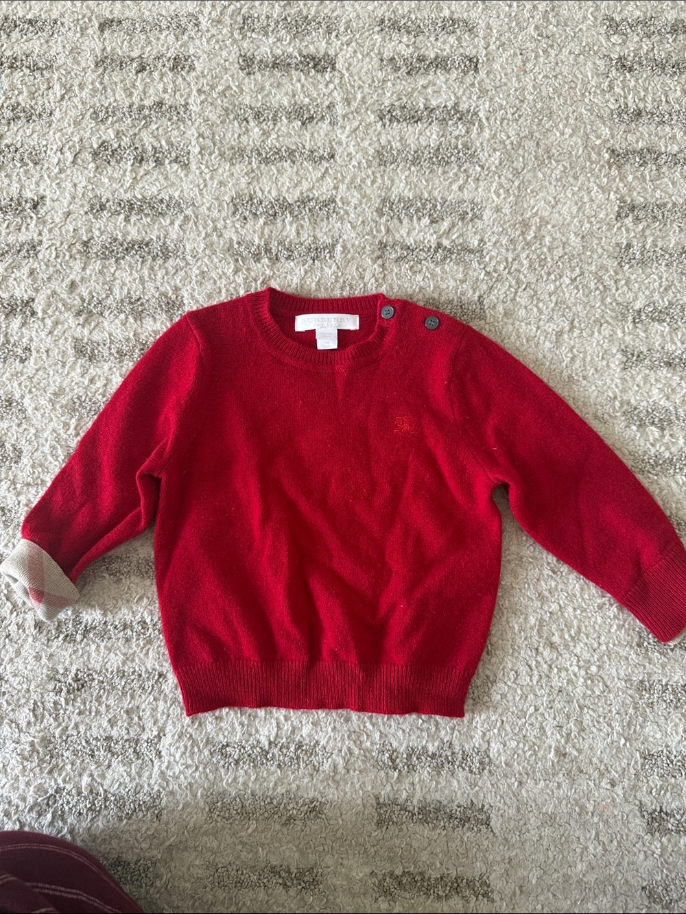 Burberry Red Crewneck Button-Shoulder Kids Sweater